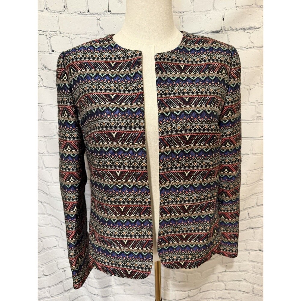 Tahari Blazer Tapestry Aztec Western Embroidered Size 6 Open Jacket Artsy